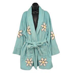 Aegean Apparel Terry Cloth Robe Women One Size Daisy Embroidered Coquette Cozy